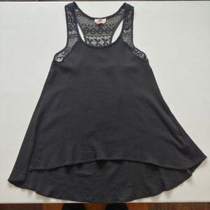 lei black lace crepe flowy racerback tank top